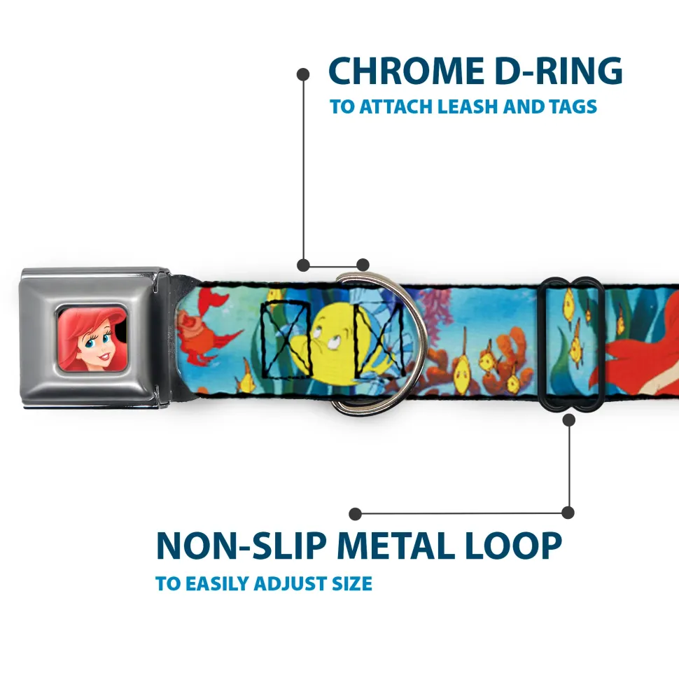 Ariel CLOSE-UP Full Color Seatbelt Buckle Collar - Ariel, Sebastian & Flounder Scene