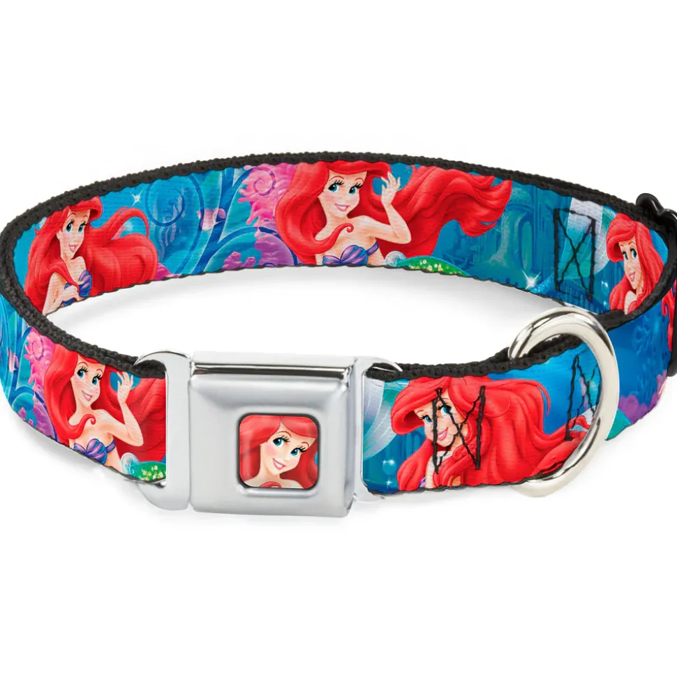 Ariel Face3 Full Color Blue Seatbelt Buckle Collar - Ariel Vivid Underwater Sparkle Poses/Castle