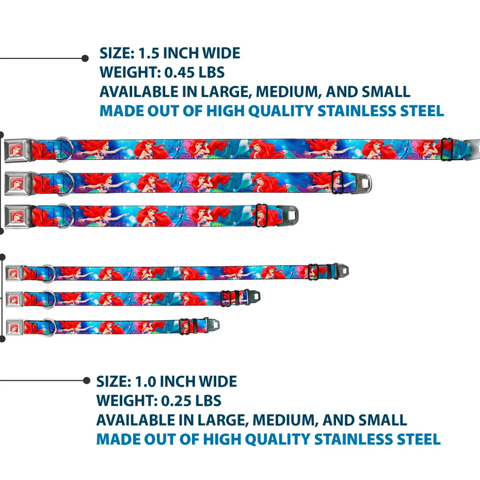 Ariel Face3 Full Color Blue Seatbelt Buckle Collar - Ariel Vivid Underwater Sparkle Poses/Castle