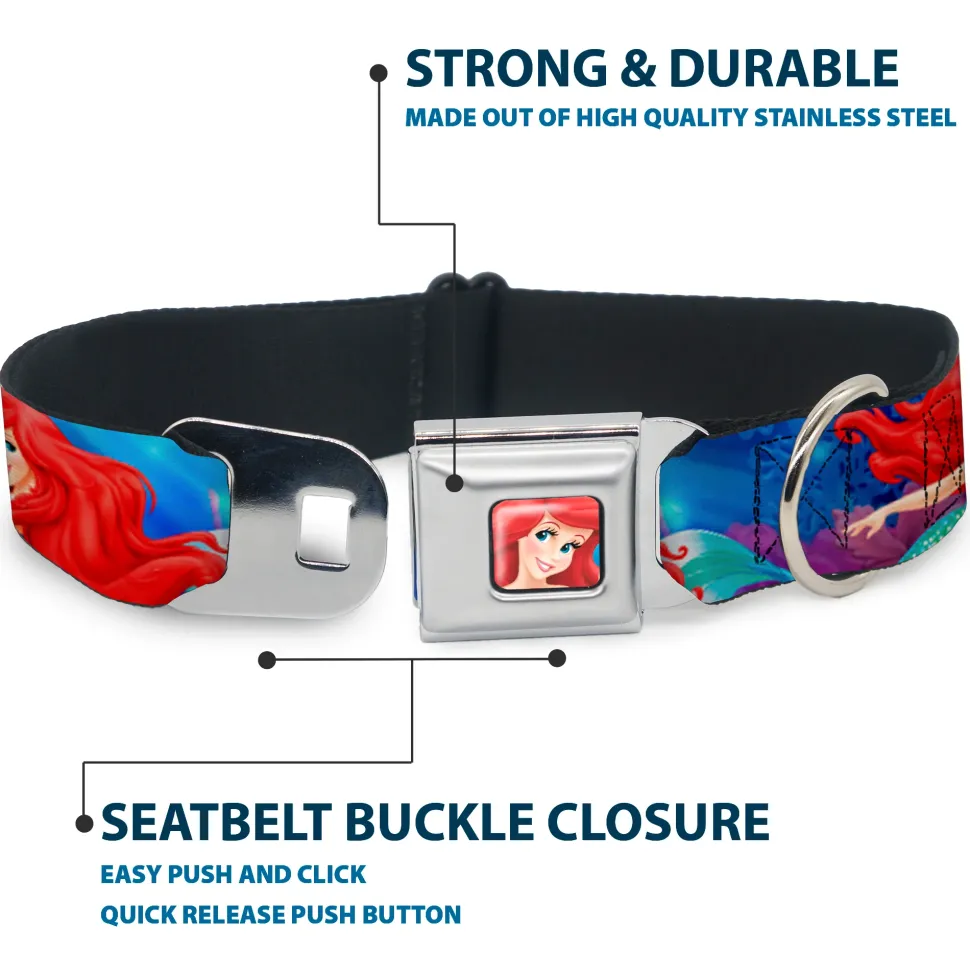 Ariel Face3 Full Color Blue Seatbelt Buckle Collar - Ariel Vivid Underwater Sparkle Poses/Castle