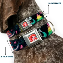 Ariel Face Full Color Turquoise Seatbelt Buckle Collar - Ariel Underwater Poses/Palace Silhouette