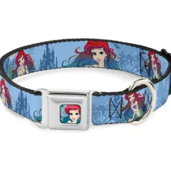 Ariel Face6 Turquoise Full Color Blues Seatbelt Buckle Collar - Ariel Poses Coral & Castle Blues/Reds