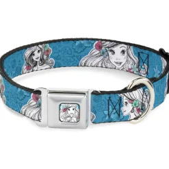 Ariel Sketch2 Pose Full Color Blue Seatbelt Buckle Collar - Ariel Poses/Shells Sketch Blue/White