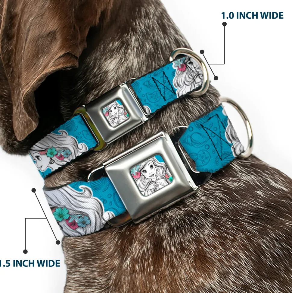 Ariel Sketch2 Pose Full Color Blue Seatbelt Buckle Collar - Ariel Poses/Shells Sketch Blue/White