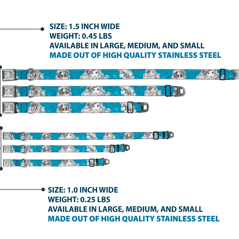 Ariel Sketch2 Pose Full Color Blue Seatbelt Buckle Collar - Ariel Poses/Shells Sketch Blue/White