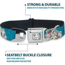 Ariel Sketch2 Pose Full Color Blue Seatbelt Buckle Collar - Ariel Poses/Shells Sketch Blue/White
