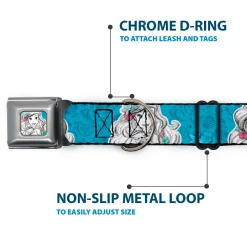 Ariel Sketch2 Pose Full Color Blue Seatbelt Buckle Collar - Ariel Poses/Shells Sketch Blue/White