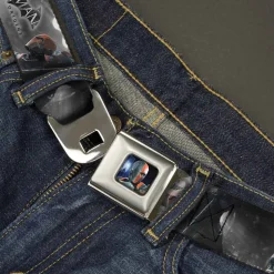 Arkham Origins Deathstroke Face CLOSE-UP Full Color Seatbelt Belt - BATMAN ARKHAM ORIGINS Deathstroke 3-Poses/Batman Battle Scene Grays/Reds Webbing