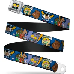 Arnold Pose Full Color Black Seatbelt Belt - Arnold ALL-STAR/Gerald SLUGGER Baseball Poses Blue Webbing