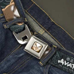 Avatar the Last Airbender Aang Face Close-Up Full Color Seatbelt Belt - AVATAR THE LAST AIRBENDER Aang Face Close-Up and Title Logo Blues/White Webbing
