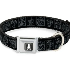 Avatar the Last Airbender Aang Glowing Arrow/Eyes Full Color Black/White Seatbelt Buckle Collar - Avatar the Last Airbender Bending Elements Icons Black/Gray