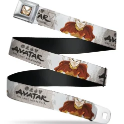 Avatar the Last Airbender Aang Face Close-Up Full Color Seatbelt Belt - AVATAR THE LAST AIRBENDER Aang Pose and Title Logo White/Grays/Black Webbing