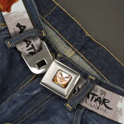 Avatar the Last Airbender Aang Face Close-Up Full Color Seatbelt Belt - AVATAR THE LAST AIRBENDER Aang Pose and Title Logo White/Grays/Black Webbing