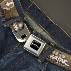 Avatar the Last Airbender Aang Face Close-Up Full Color Seatbelt Belt - AVATAR THE LAST AIRBENDER Aang Face Close-Up and Title Logo Tans/White Webbing