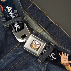 Avatar the Last Airbender Aang Face Close-Up Full Color Seatbelt Belt - AVATAR THE LAST AIRBENDER Aang Hand Pose and Title Logo Black/Grays Webbing