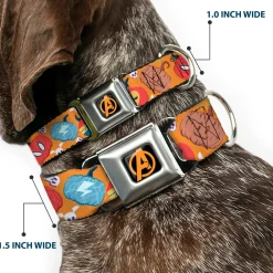 Avengers A Logo Full Color Black/Orange Seatbelt Buckle Collar - Marvel 9-Avengers Halloween Jack-O-Lantern Pumpkin Icons Scattered Orange