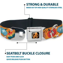 Avengers A Logo Full Color Black/Orange Seatbelt Buckle Collar - Marvel 9-Avengers Halloween Jack-O-Lantern Pumpkin Icons Scattered Orange