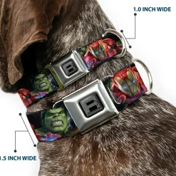 AVENGERS Block Logo Full Color Black/White Seatbelt Buckle Collar - 7-Vivid Avengers Action Poses