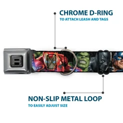 AVENGERS Block Logo Full Color Black/White Seatbelt Buckle Collar - 7-Vivid Avengers Action Poses