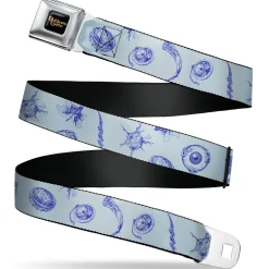 BALDUR'S GATE III Title Logo Full Color Black/Gold Seatbelt Belt - Baldur's Gate III Icons Scattered Blues Webbing