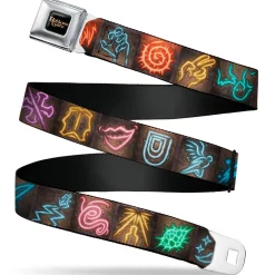 BALDUR'S GATE III Title Logo Full Color Black/Gold Seatbelt Belt - Baldur's Gate III Spells Icon Blocks Multi Color Webbing