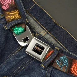 BALDUR'S GATE III Title Logo Full Color Black/Gold Seatbelt Belt - Baldur's Gate III Spells Icon Blocks Multi Color Webbing