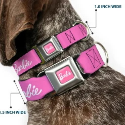 BARBIE Script Signature Full Color Pink/White Seatbelt Buckle Collar - BARBIE Script Signature Logo Pink/White