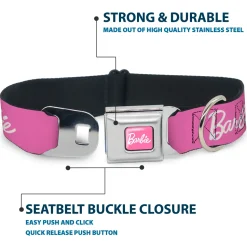 BARBIE Script Signature Full Color Pink/White Seatbelt Buckle Collar - BARBIE Script Signature Logo Pink/White