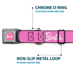 BARBIE Script Signature Full Color Pink/White Seatbelt Buckle Collar - BARBIE Script Signature Logo Pink/White
