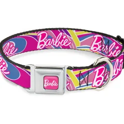 BARBIE Script Signature Full Color Hot Pink/White Seatbelt Buckle Collar - BARBIE Script Signature Logo Abstract Multi Color/White