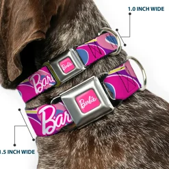 BARBIE Script Signature Full Color Hot Pink/White Seatbelt Buckle Collar - BARBIE Script Signature Logo Abstract Multi Color/White
