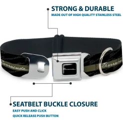BARRACUDA Script Logo Full Color Black/White Seatbelt Buckle Collar - BARRACUDA Script Stripe/Monogram Black/Gray/Olive/Silver