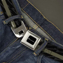 BARRACUDA Script Logo Full Color Black White Seatbelt Belt - BARRACUDA Script Stripe/Monogram Black/Gray/Olive/Silver Webbing