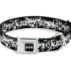 Batman Black Silver Seatbelt Buckle Collar - Batman Action Verbiage Black/White