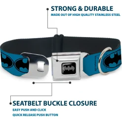 Batman Black Silver Seatbelt Buckle Collar - Bat Signal-3 Blue/Black/Blue