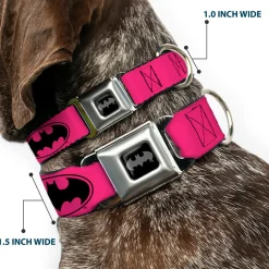 Batman Black Silver Seatbelt Buckle Collar - Bat Signal-3 Fuchsia/Black/Fuchsia