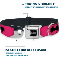 Batman Black Silver Seatbelt Buckle Collar - Bat Signal-3 Fuchsia/Black/Fuchsia