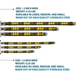 Batman Full Color Black Yellow Seatbelt Buckle Collar - Batman Shield CLOSE-UP Sketch Black/Yellow