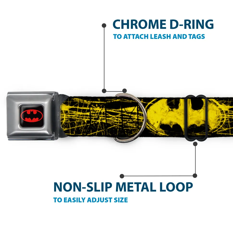 Batman Full Color Black Yellow Seatbelt Buckle Collar - Batman Shield CLOSE-UP Sketch Black/Yellow