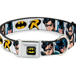 Batman Full Color Black Yellow Seatbelt Buckle Collar - Batman & Robin Blocks White