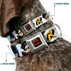 Batman Full Color Black Yellow Seatbelt Buckle Collar - Batman & Robin Blocks White