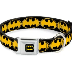 Batman Full Color Black Yellow Seatbelt Buckle Collar - Bat Signal-3 Black/Yellow/Black