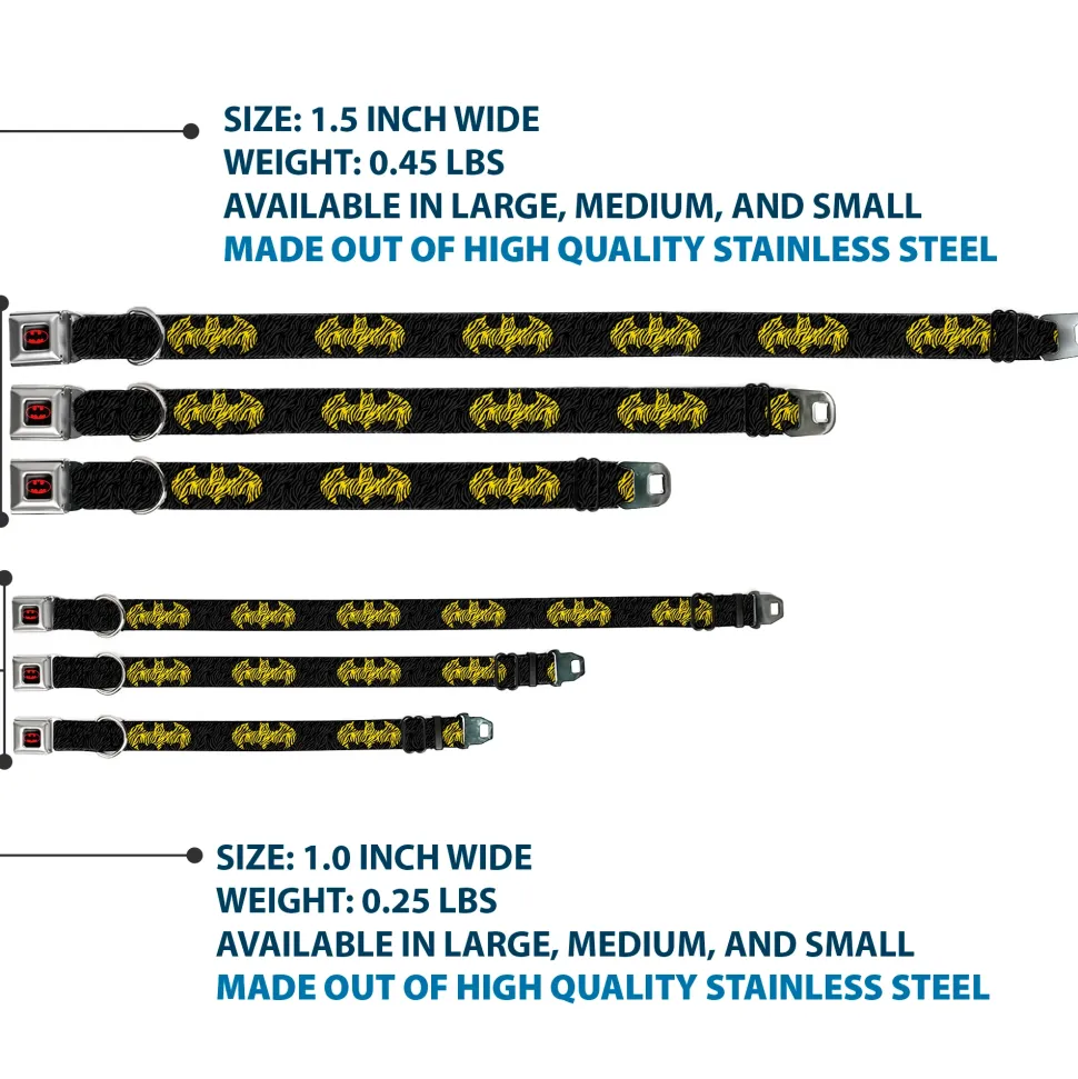 Batman Full Color Black Yellow Seatbelt Buckle Collar - Zebra Bat Signal Black/Gray/Yellow/Black