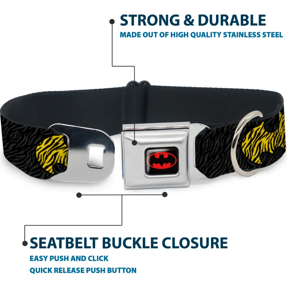 Batman Full Color Black Yellow Seatbelt Buckle Collar - Zebra Bat Signal Black/Gray/Yellow/Black