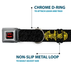 Batman Full Color Black Yellow Seatbelt Buckle Collar - Zebra Bat Signal Black/Gray/Yellow/Black