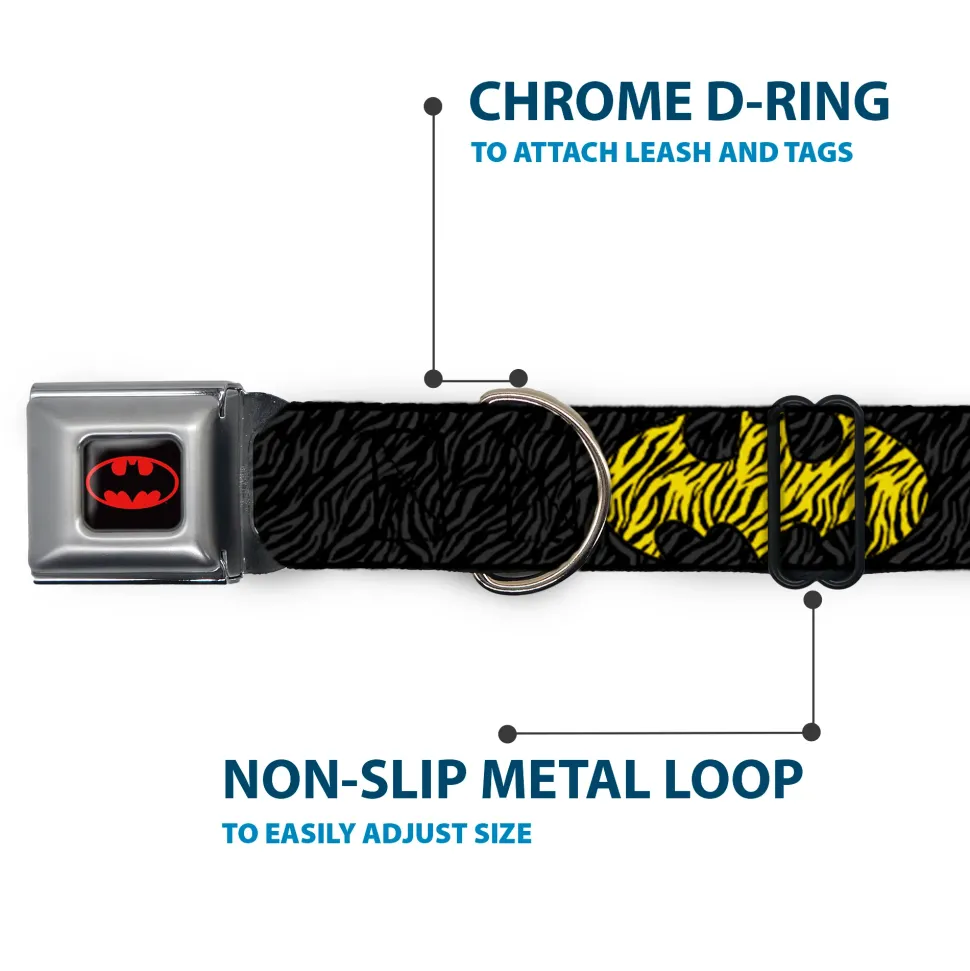 Batman Full Color Black Yellow Seatbelt Buckle Collar - Zebra Bat Signal Black/Gray/Yellow/Black