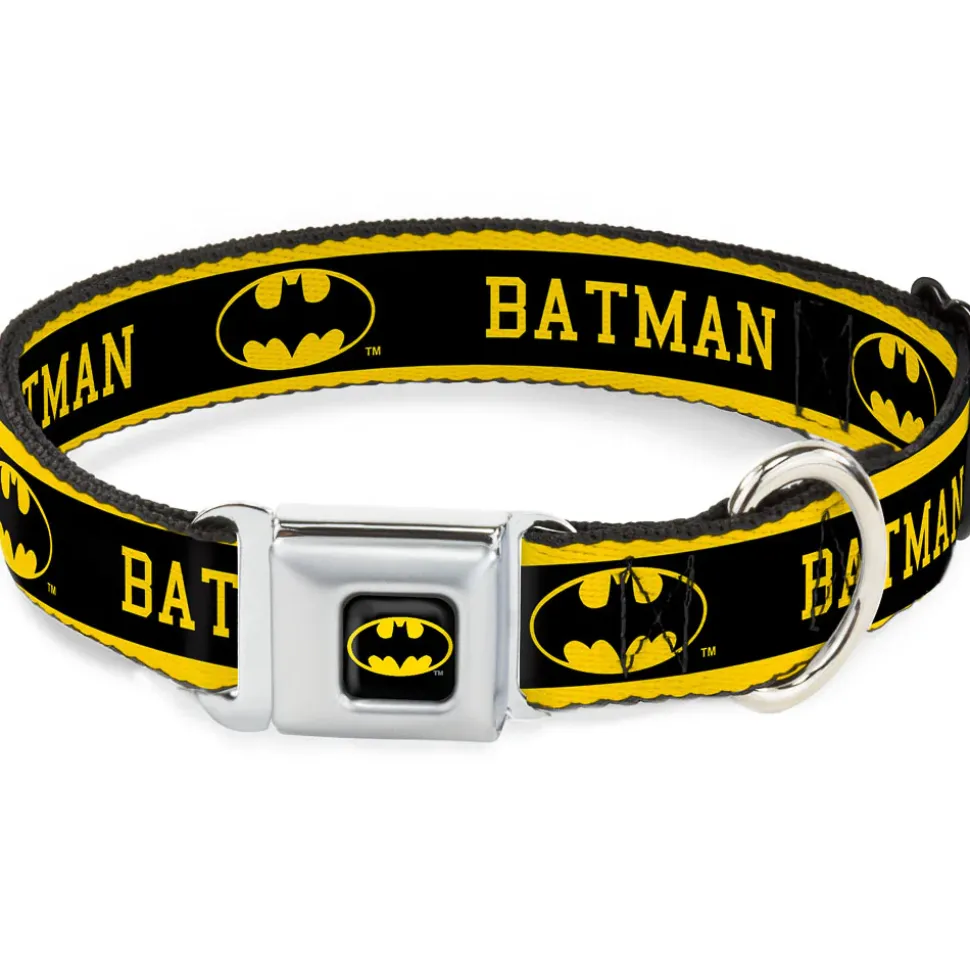 Batman Full Color Black Yellow Seatbelt Buckle Collar - BATMAN/Logo Stripe Yellow/Black