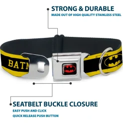 Batman Full Color Black Yellow Seatbelt Buckle Collar - BATMAN/Logo Stripe Yellow/Black