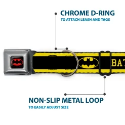 Batman Full Color Black Yellow Seatbelt Buckle Collar - BATMAN/Logo Stripe Yellow/Black