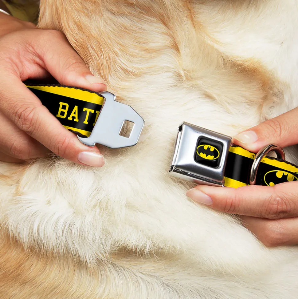 Batman Full Color Black Yellow Seatbelt Buckle Collar - BATMAN/Logo Stripe Yellow/Black